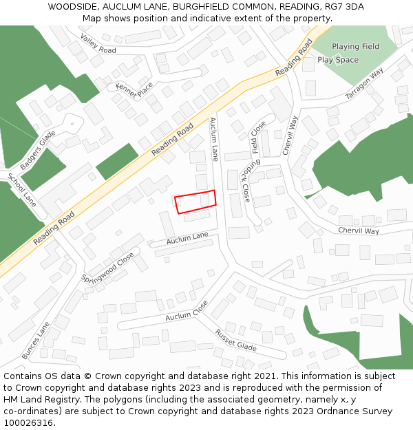 WOODSIDE, AUCLUM LANE, BURGHFIELD COMMON, READING, RG7 3DA: Location map and indicative extent of plot