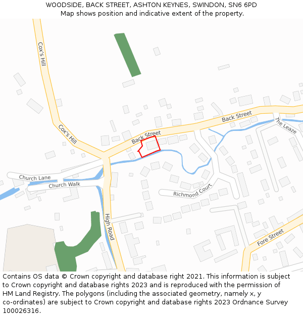 WOODSIDE, BACK STREET, ASHTON KEYNES, SWINDON, SN6 6PD: Location map and indicative extent of plot