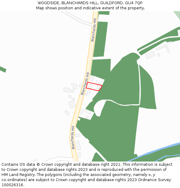 WOODSIDE, BLANCHARDS HILL, GUILDFORD, GU4 7QP: Location map and indicative extent of plot