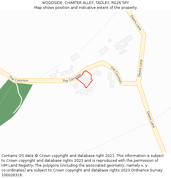 WOODSIDE, CHARTER ALLEY, TADLEY, RG26 5PY: Location map and indicative extent of plot