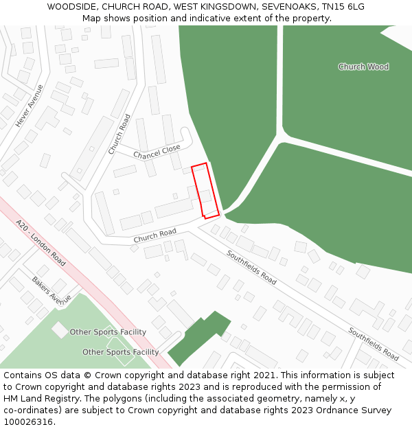 WOODSIDE, CHURCH ROAD, WEST KINGSDOWN, SEVENOAKS, TN15 6LG: Location map and indicative extent of plot