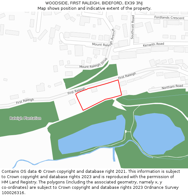 WOODSIDE, FIRST RALEIGH, BIDEFORD, EX39 3NJ: Location map and indicative extent of plot