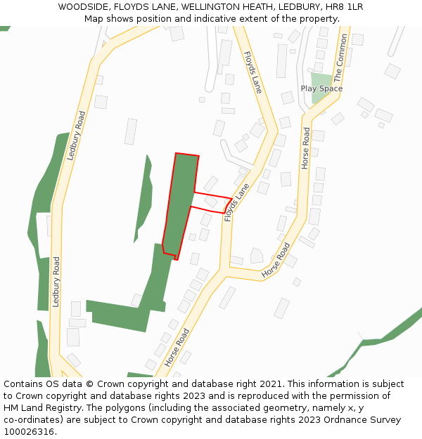 WOODSIDE, FLOYDS LANE, WELLINGTON HEATH, LEDBURY, HR8 1LR: Location map and indicative extent of plot