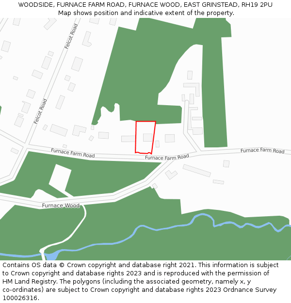 WOODSIDE, FURNACE FARM ROAD, FURNACE WOOD, EAST GRINSTEAD, RH19 2PU: Location map and indicative extent of plot