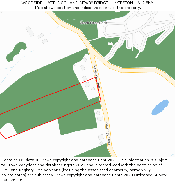 WOODSIDE, HAZELRIGG LANE, NEWBY BRIDGE, ULVERSTON, LA12 8NY: Location map and indicative extent of plot