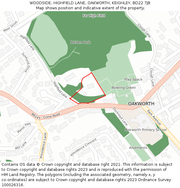 WOODSIDE, HIGHFIELD LANE, OAKWORTH, KEIGHLEY, BD22 7JB: Location map and indicative extent of plot