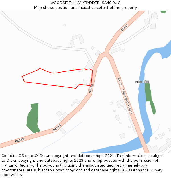 WOODSIDE, LLANYBYDDER, SA40 9UG: Location map and indicative extent of plot