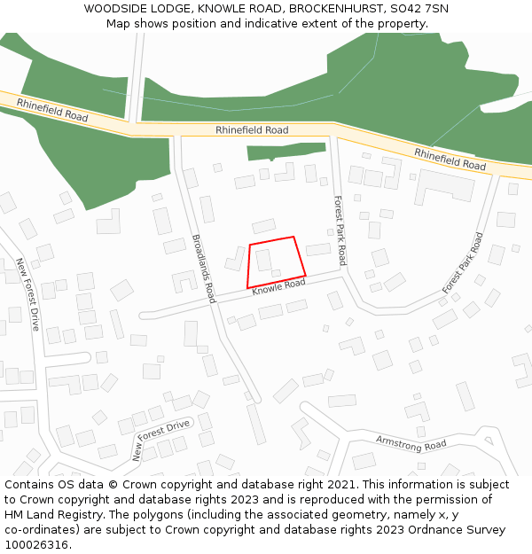 WOODSIDE LODGE, KNOWLE ROAD, BROCKENHURST, SO42 7SN: Location map and indicative extent of plot