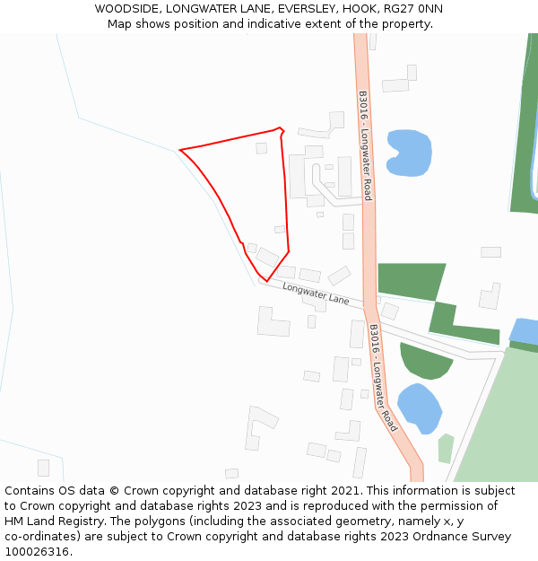 WOODSIDE, LONGWATER LANE, EVERSLEY, HOOK, RG27 0NN: Location map and indicative extent of plot