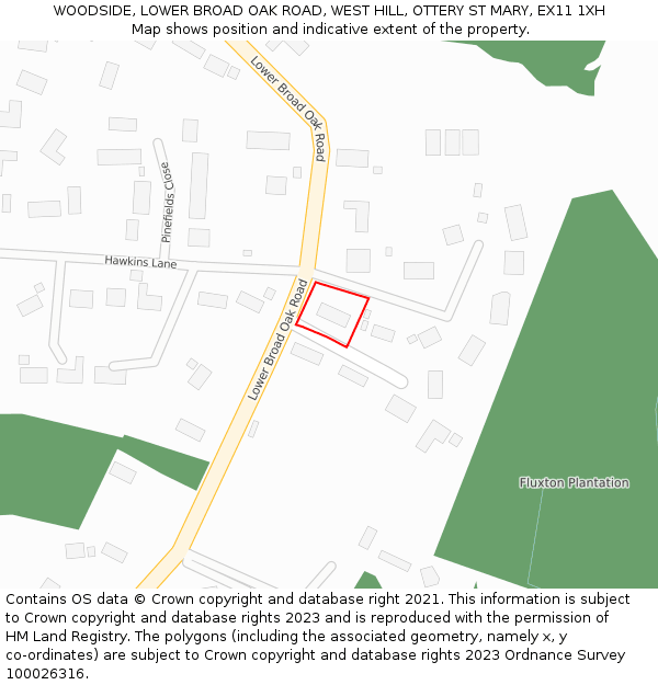 WOODSIDE, LOWER BROAD OAK ROAD, WEST HILL, OTTERY ST MARY, EX11 1XH: Location map and indicative extent of plot