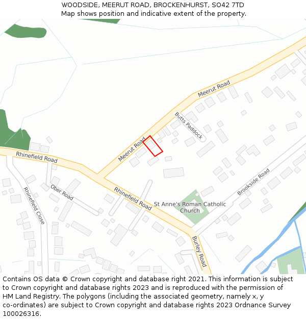 WOODSIDE, MEERUT ROAD, BROCKENHURST, SO42 7TD: Location map and indicative extent of plot