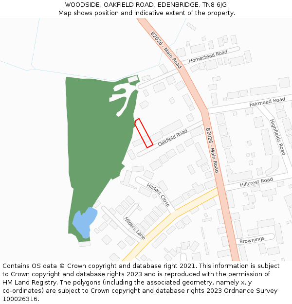 WOODSIDE, OAKFIELD ROAD, EDENBRIDGE, TN8 6JG: Location map and indicative extent of plot