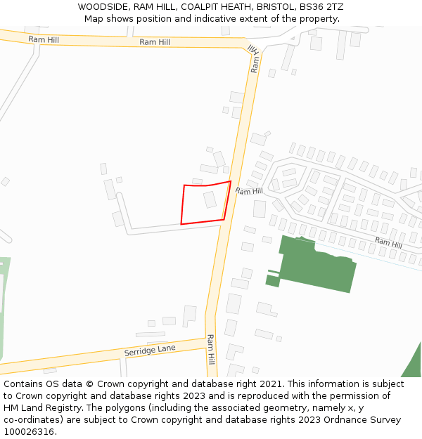 WOODSIDE, RAM HILL, COALPIT HEATH, BRISTOL, BS36 2TZ: Location map and indicative extent of plot