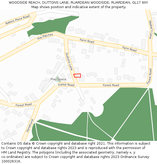 WOODSIDE REACH, DUTTONS LANE, RUARDEAN WOODSIDE, RUARDEAN, GL17 9XY: Location map and indicative extent of plot