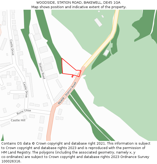 WOODSIDE, STATION ROAD, BAKEWELL, DE45 1GA: Location map and indicative extent of plot