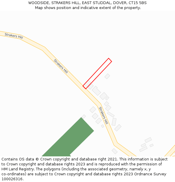 WOODSIDE, STRAKERS HILL, EAST STUDDAL, DOVER, CT15 5BS: Location map and indicative extent of plot