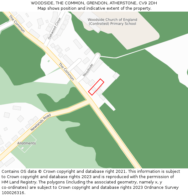 WOODSIDE, THE COMMON, GRENDON, ATHERSTONE, CV9 2DH: Location map and indicative extent of plot