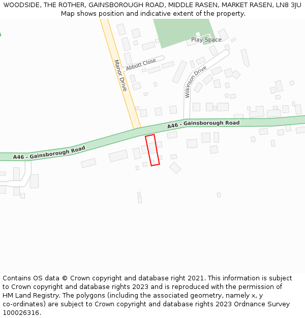 WOODSIDE, THE ROTHER, GAINSBOROUGH ROAD, MIDDLE RASEN, MARKET RASEN, LN8 3JU: Location map and indicative extent of plot