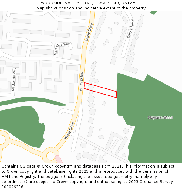 WOODSIDE, VALLEY DRIVE, GRAVESEND, DA12 5UE: Location map and indicative extent of plot