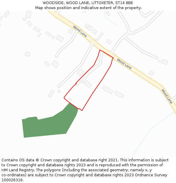 WOODSIDE, WOOD LANE, UTTOXETER, ST14 8BE: Location map and indicative extent of plot