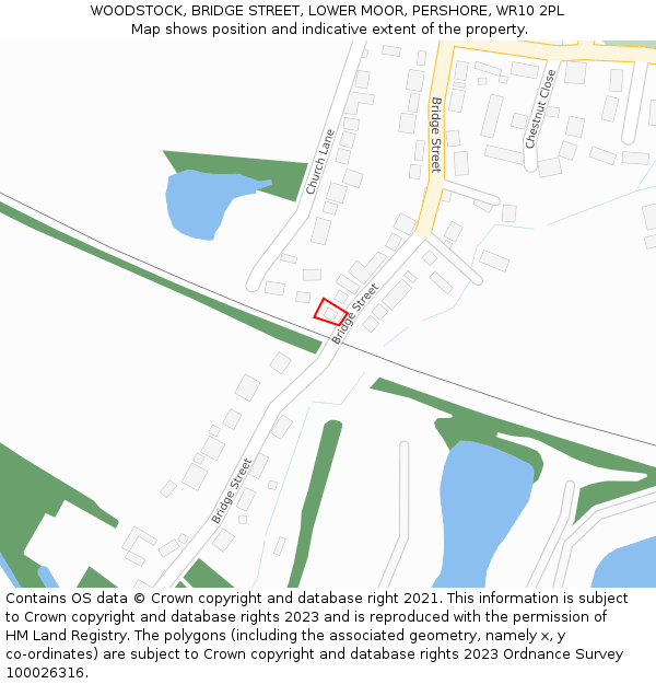 WOODSTOCK, BRIDGE STREET, LOWER MOOR, PERSHORE, WR10 2PL: Location map and indicative extent of plot