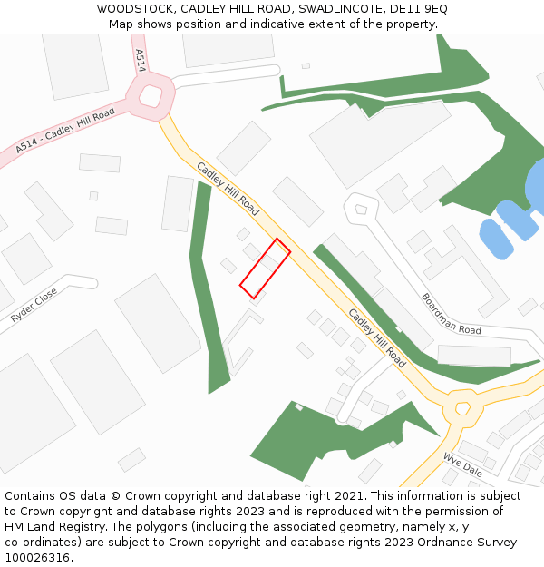 WOODSTOCK, CADLEY HILL ROAD, SWADLINCOTE, DE11 9EQ: Location map and indicative extent of plot