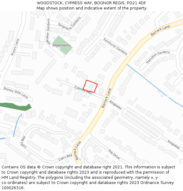 WOODSTOCK, CYPRESS WAY, BOGNOR REGIS, PO21 4DF: Location map and indicative extent of plot