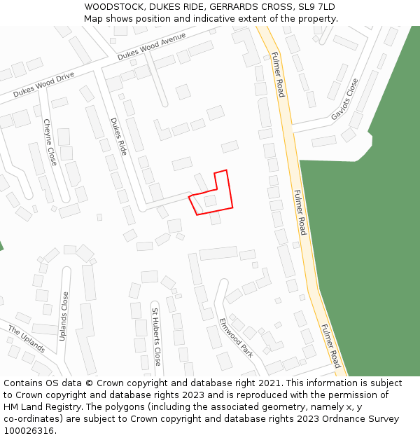 WOODSTOCK, DUKES RIDE, GERRARDS CROSS, SL9 7LD: Location map and indicative extent of plot