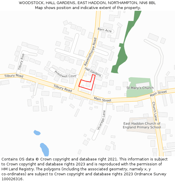 WOODSTOCK, HALL GARDENS, EAST HADDON, NORTHAMPTON, NN6 8BL: Location map and indicative extent of plot