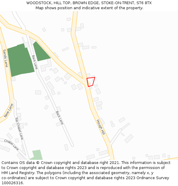 WOODSTOCK, HILL TOP, BROWN EDGE, STOKE-ON-TRENT, ST6 8TX: Location map and indicative extent of plot