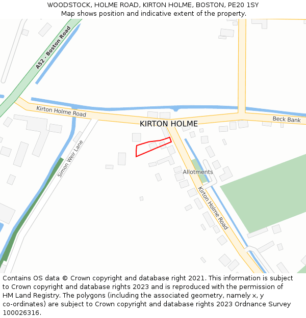 WOODSTOCK, HOLME ROAD, KIRTON HOLME, BOSTON, PE20 1SY: Location map and indicative extent of plot