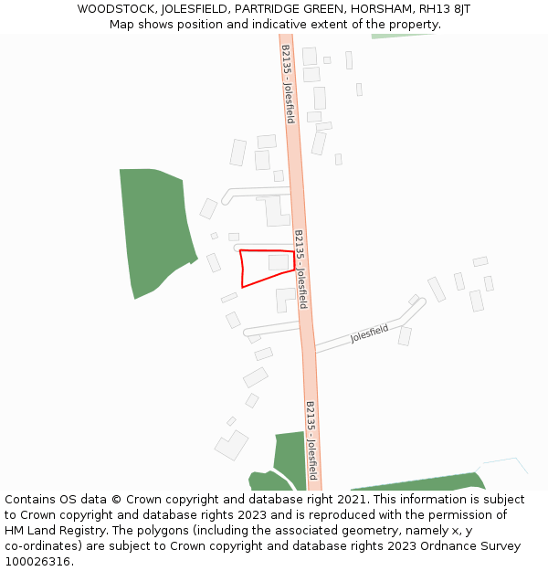 WOODSTOCK, JOLESFIELD, PARTRIDGE GREEN, HORSHAM, RH13 8JT: Location map and indicative extent of plot
