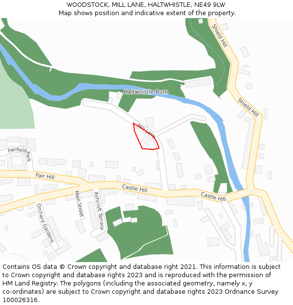 WOODSTOCK, MILL LANE, HALTWHISTLE, NE49 9LW: Location map and indicative extent of plot