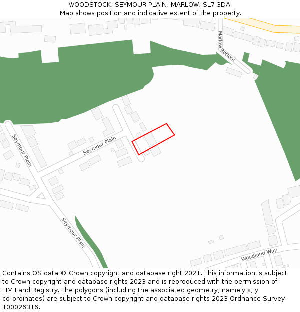 WOODSTOCK, SEYMOUR PLAIN, MARLOW, SL7 3DA: Location map and indicative extent of plot