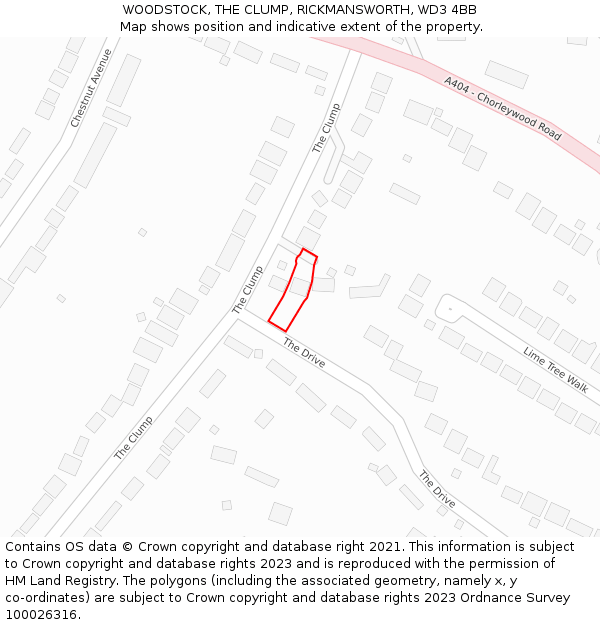 WOODSTOCK, THE CLUMP, RICKMANSWORTH, WD3 4BB: Location map and indicative extent of plot