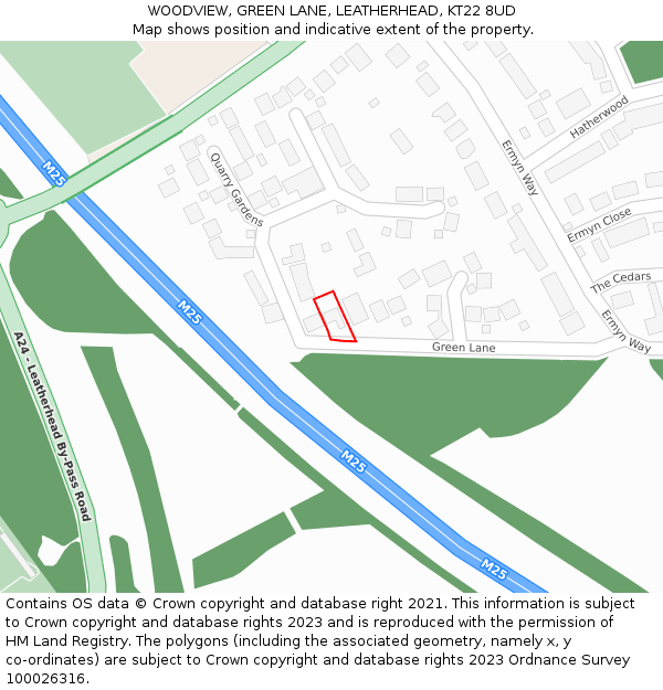 WOODVIEW, GREEN LANE, LEATHERHEAD, KT22 8UD: Location map and indicative extent of plot