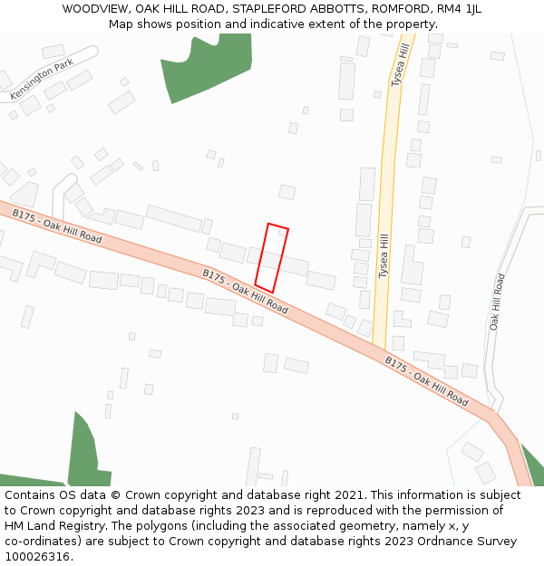 WOODVIEW, OAK HILL ROAD, STAPLEFORD ABBOTTS, ROMFORD, RM4 1JL: Location map and indicative extent of plot