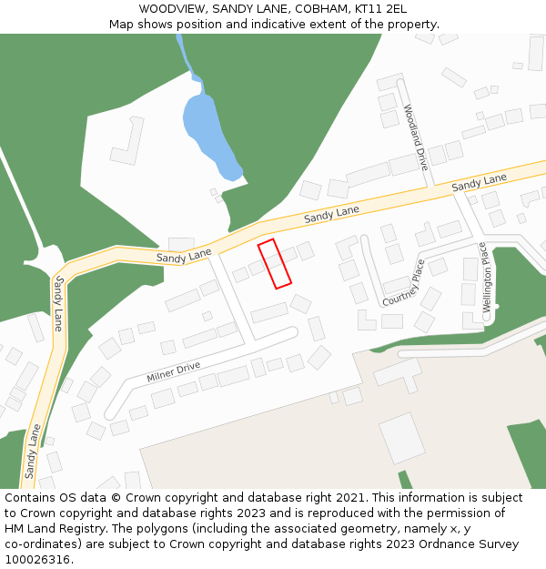 WOODVIEW, SANDY LANE, COBHAM, KT11 2EL: Location map and indicative extent of plot