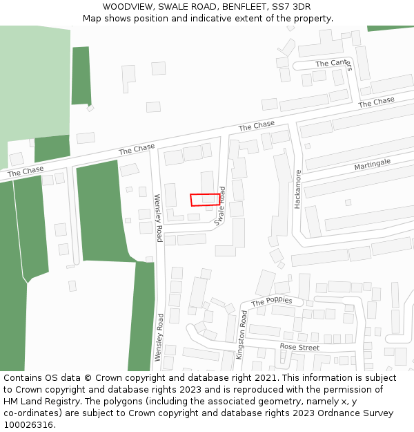 WOODVIEW, SWALE ROAD, BENFLEET, SS7 3DR: Location map and indicative extent of plot