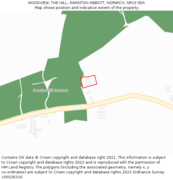 WOODVIEW, THE HILL, SWANTON ABBOTT, NORWICH, NR10 5EA: Location map and indicative extent of plot