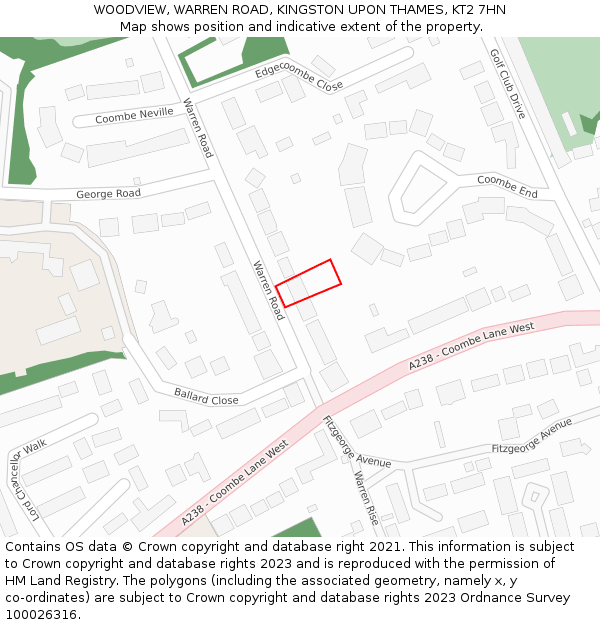 WOODVIEW, WARREN ROAD, KINGSTON UPON THAMES, KT2 7HN: Location map and indicative extent of plot