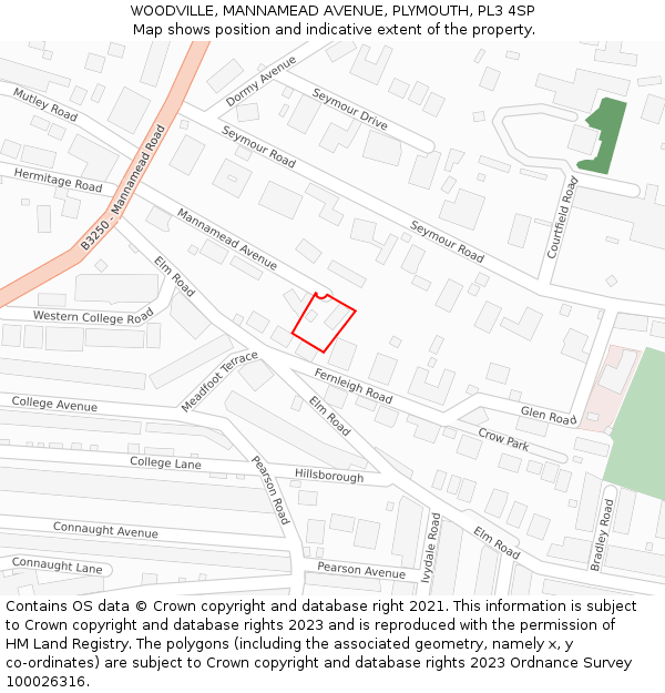 WOODVILLE, MANNAMEAD AVENUE, PLYMOUTH, PL3 4SP: Location map and indicative extent of plot