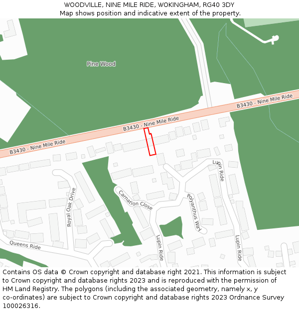 WOODVILLE, NINE MILE RIDE, WOKINGHAM, RG40 3DY: Location map and indicative extent of plot