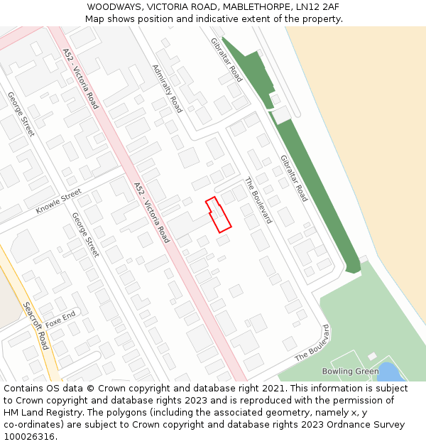 WOODWAYS, VICTORIA ROAD, MABLETHORPE, LN12 2AF: Location map and indicative extent of plot