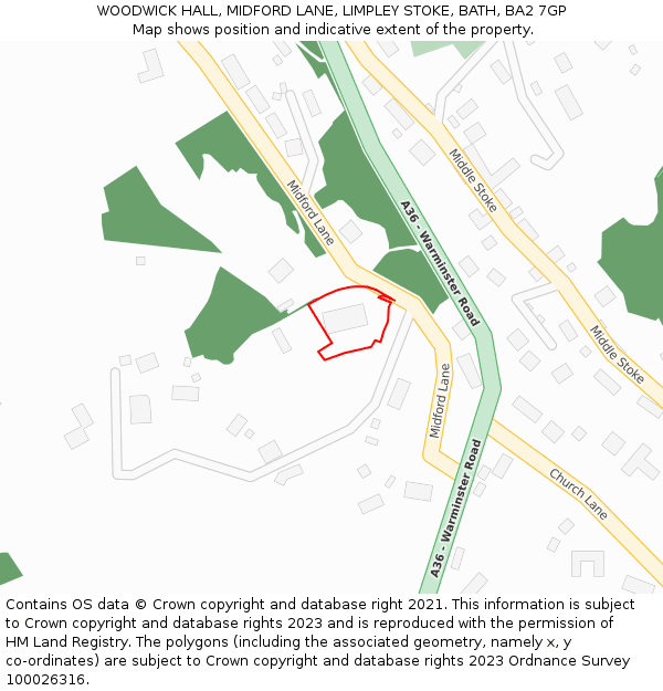 WOODWICK HALL, MIDFORD LANE, LIMPLEY STOKE, BATH, BA2 7GP: Location map and indicative extent of plot