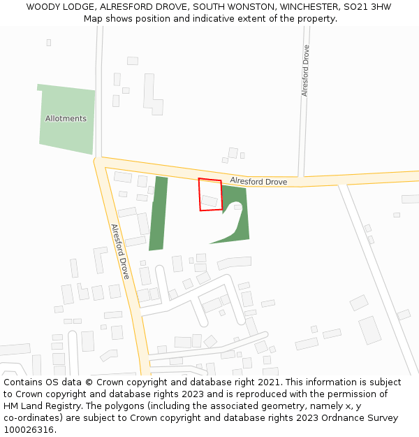 WOODY LODGE, ALRESFORD DROVE, SOUTH WONSTON, WINCHESTER, SO21 3HW: Location map and indicative extent of plot