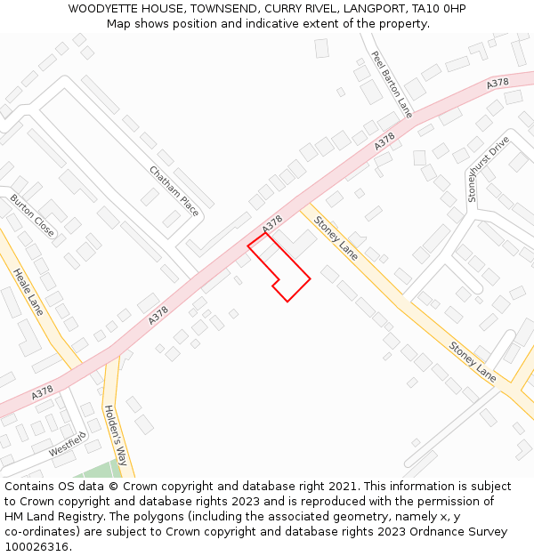 WOODYETTE HOUSE, TOWNSEND, CURRY RIVEL, LANGPORT, TA10 0HP: Location map and indicative extent of plot