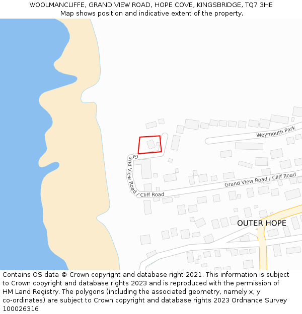 WOOLMANCLIFFE, GRAND VIEW ROAD, HOPE COVE, KINGSBRIDGE, TQ7 3HE: Location map and indicative extent of plot