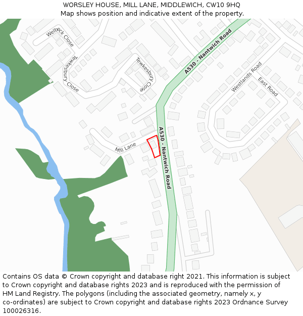 WORSLEY HOUSE, MILL LANE, MIDDLEWICH, CW10 9HQ: Location map and indicative extent of plot