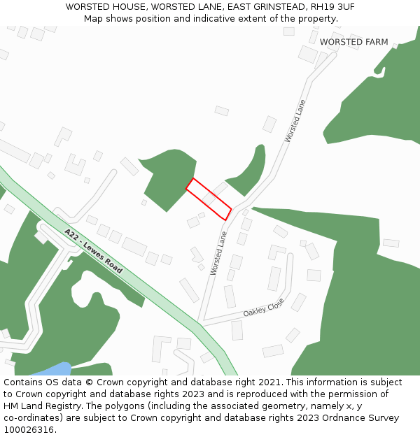 WORSTED HOUSE, WORSTED LANE, EAST GRINSTEAD, RH19 3UF: Location map and indicative extent of plot